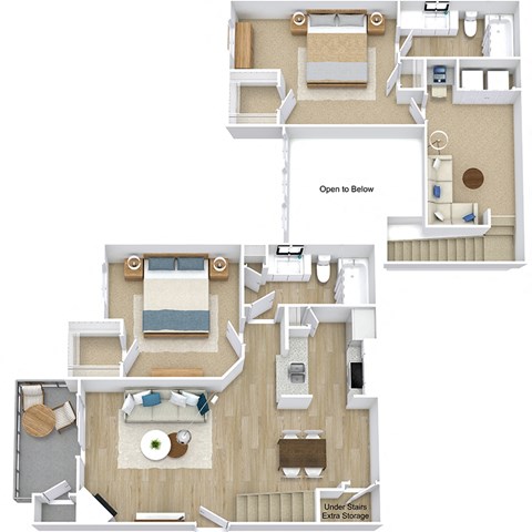 Townhome - Two Bedroom Floor Plan at Newport Colony Apartment Homes, Casselberry